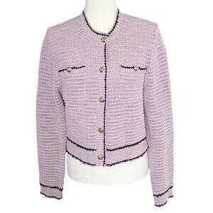 Dimple Hsu Knit Cardigan Sweater Women's L | Lavender | Classic Crop | EUC